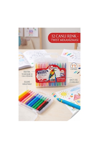 Çevirmeli Jel Mum Boya 12 Renk 1 Adet Fixpoint Plastik Çantalı 12 Li Mum Boya Kalemi Silinebilir Zararsız Yıkanabilir Çok Renkli