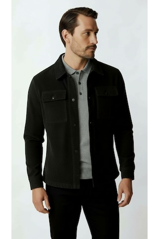 Siyah Kadife Erkek Mont Modern Hafif Mevsimlik Mont-25953