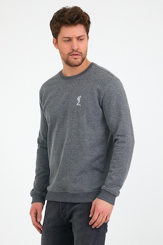 Polostate Erkek İskelet Nakışlı 3 İplik Bisiklet Yaka Sweatshirt Antrasit
