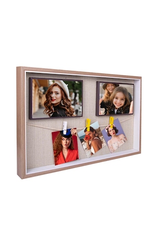 Ahşap İpli Mandallı Fotoğraf Çerçeve – 27 × 42 cm | Kişiye Özel Fotoğraf Baskısı Dahil