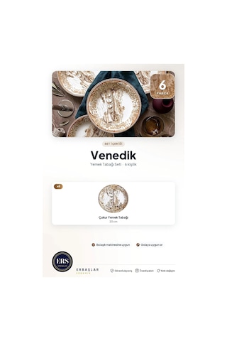 Venedik 6'lı Çukur Yemek Tabağı Seti 20 Cm Çok Renkli