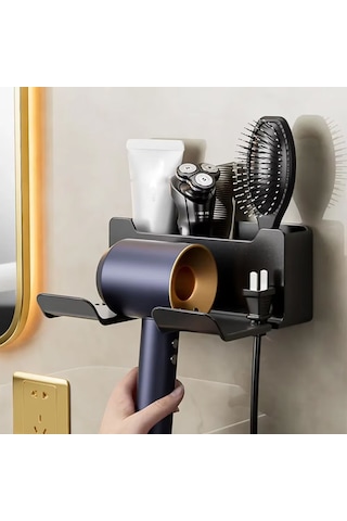 Microcase Dayanıklı Abs Plastik Saç Kurutma Makinası Ve Banyo Malzemeleri İçin Düzenleyici Askılık Stand - Al5054 Siyah