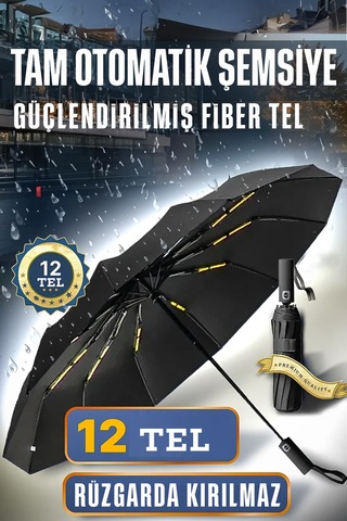 Fitfiyat Tam Otomatik Rüzgarda Kırılmayan Profesyonel Erkek Kadın Şemsiye Siyah