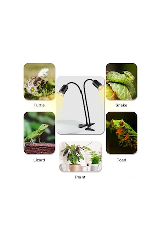 Symbee Kertenkele Kaplumbağa İçin Çift Başlı Isıtıcı Lambalı Aydınlatma Standı, Uvb Güneş Spektrumu Taklit Edici, Otomatik Zamanlayıcı Ve Parlaklık Ayarlı, Siyah, Avrupa Standartı Lamba Harici Siyah