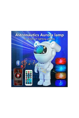Astronaut Speaker Projector Lamp Bluetooth Speaker Stickerlı Kumandalı Astronot Model Gece Lambası Beyaz