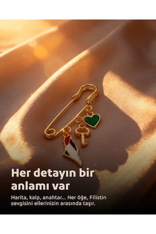 Filistin Bayrakli Haritası , Fetih Anahtarlığ Ve Yeşil Kalıbı Üçlü Yaka İğnesi Broş A300059 Altın