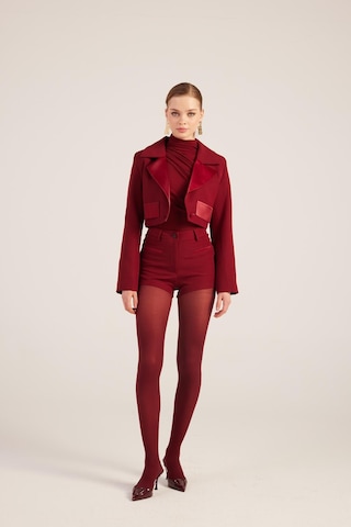 Holly Lolly Yakası Saten Detaylı Camila Crop Blazer Ceket Bordo