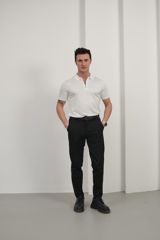 Modefendi Erkek Basic Fermuarlı Polo Yaka Tişört Beyaz