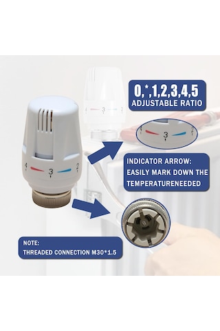Termostatik Başlık 2'li Radyatör Vanası Seti, M30 X 1,5 Dişli İçin Termostatik Isıtma Başlığı, Isıtma Regülatörü, Termostatik Başlık Beyaz
