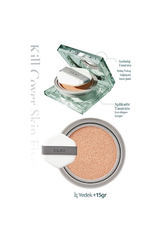 Kalıcı, Mat Cushion Fondöten Clıo Kill Cover Skin Fixer Cushion + Refill 17c Fair Spf50+ Pa+++ 17