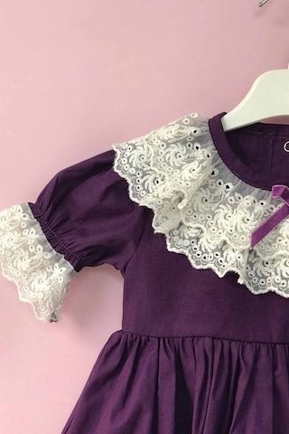 Dantel Yaka Detaylı Mor Kız Çocuk Bebek Pamuk Elbise 001