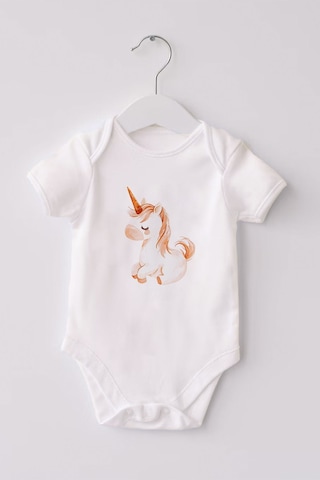 Lilabio %100 Organik Pamuk 3'lü Baskılı Kısa Kollu Bebek Body Unicorn Beyaz