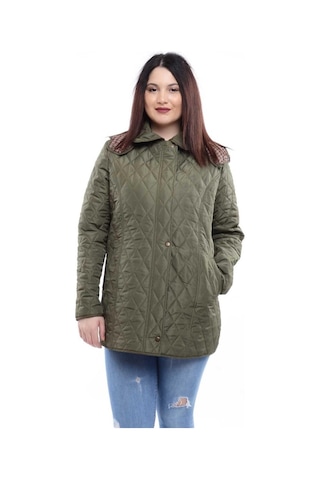 Vetre Kadın Ekose Baharlık Kapitone Mont Haki Büyük Beden 1024 Çok Renkli