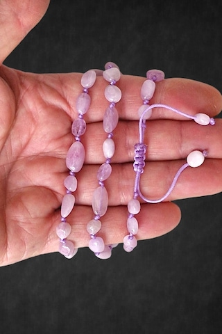 Doğal Kunzit Taşı Makrome Ayarlı Bileklik 326-7 Pembe