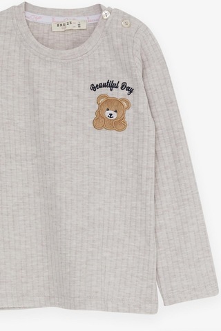 Breeze Kız Bebek Taytlı Takım Bebek Ayıcık Nakışlı 9 Ay-3 Yaş, Bej Melanj-bej Melanj Bej Melanj