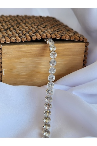 Tennis Yuvarlak Zirkon Kuyumcu Model Silver Su Yolu Bileklik