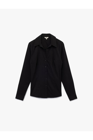 Koton Slim Fit Düğmeli Klasik Yaka Uzun Kollu Poplin Gömlek Siyah 7wak60016uw