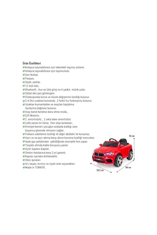 Blade Gt 12v Uzaktan Kumandalı Bluetooth Ve Usb Destekli Led Farlı Emniyet Kemerli Çocuk Akülü Araba Kırmızı