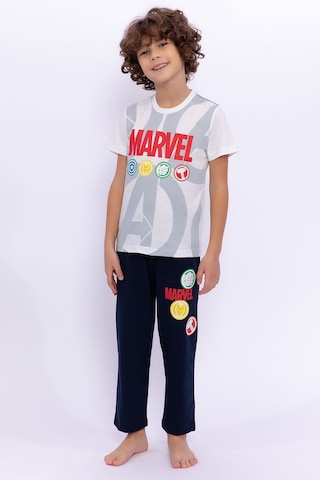 Avengers Lisanslı Marvel Krem Erkek Çocuk Bisiklet Yaka Pijama Takımı Krem
