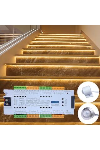 Akıllı Merdiven Aydınlatması Lamba Pır Hareket Sensör Step-1002 Basamak Adım Kontrol 12v-24v Kontrol Sistemi Smd Cob Tek Renkli Led Şerit Cihaz Beyaz