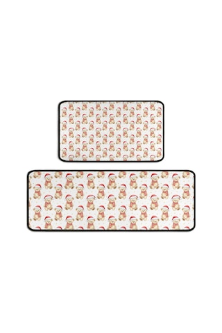 Noel Desenli 2'li Mutfak Matı, Anti-yorgunluk, Yastıklı Ve Kaymaz, Mutfak Ve Ofis İçin Noel Bayramlık Ayı