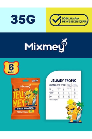 Jelimey Tropik Jelatinsiz Vegan Tropik Lezzet Gummy Bear Ayıcık 6 x 35 G