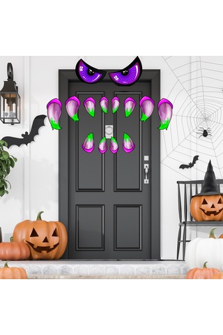 Skycity Korkunç Göz Ve Dişli Desenli Mor Halloween Araba Bagaj Sticker Seti - Dekoratif Atmosfer Oluşturucu Mor