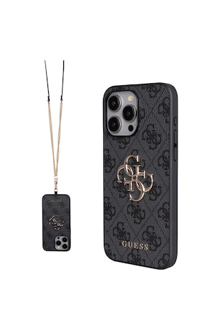 Apple Uyumlu iPhone 14 Pro Max Kılıf Guess Lisanslı 4g Büyük Metal Logolu Askılı Kapak Siyah