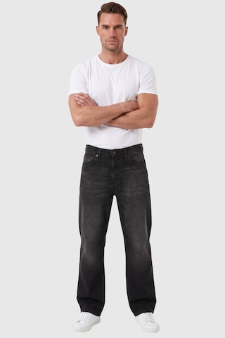 Rizzup Erkek Baggy Fit Likralı Siyah Kot Pantolon Bol Kesim Geniş Paça Taşlanmış Jean 2600058