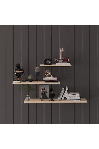 Modern Organizer Düzenleyici Dekoratif Kitaplık Banyo Mutfak 3'lü Duvarrafı Meşe