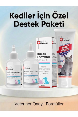 Kedi Malt Macunu 100 G + Göz Ve Kulak Temizleme Solüsyonu Seti 3 Lü Kedi Bakım Paketi