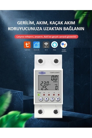 Tomzn Wi-Fi Kaçak Akım Koruma  ve Voltaj/Akım Koruyucu Röle 63A Monofaz