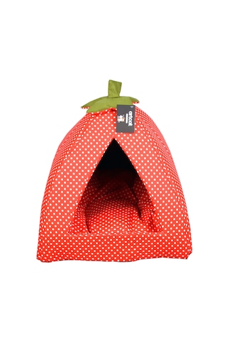 Çilek Desen Minderli Kedi Evi