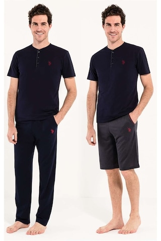 U.S. Polo Assn. Erkek Lacivert 3 lü Pijama Takım 12005 Lacivert