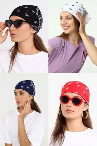 Herşey Nota 4 Adet Şal Desen Bandana Seti Siyah Lacivert Kırmızı Beyaz 1724 Çok Renkli