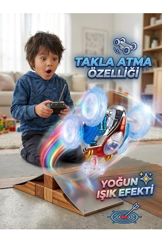 Çılgın Dasher Uzaktan Kumandalı Işıklı Takla Atan Araba 360 Derece Dönebilen Akrobatik Oyuncak Araba Beyaz