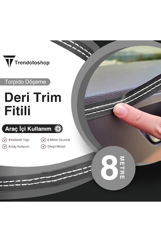 8 Metre Deri Trim Fitili Beyaz Dikişli