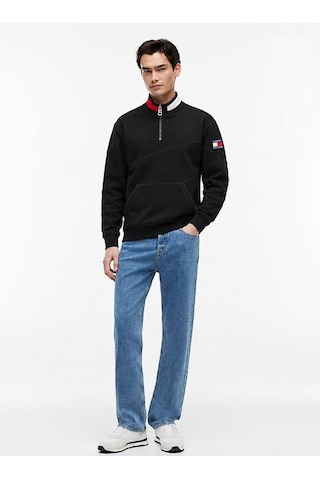 Tommy Hilfiger Yarım Fermuar Dik Yaka Sweatshirt Siyah