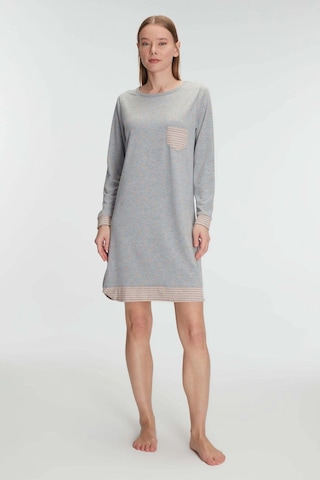 Bicomi Pamuklu Uzun Kollu Gecelik Gri