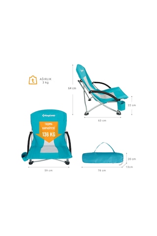 Kingcamp Lilac Beach Chair Plaj Ve Dinlenme Sandalyesi 2'li Set Cyan Turkuaz