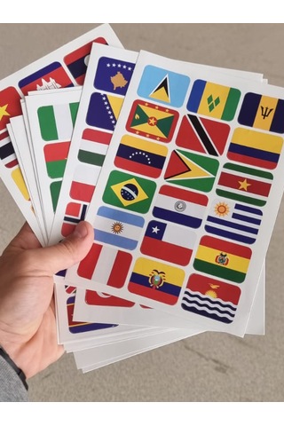 Dünya Ülkeleri Bayrak Çıkartma Seti 194 Ülke 216 Etiket 4x3 cm Sticker Okul Proje Etiketi