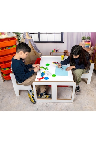 2 Kişilik Çekmeceli Oyun, Aktivite, Etkinlik Masası, Byz-byz Mdf Beyaz