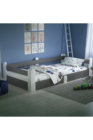 Tuliplifeyapımarket Tuliplife Montessori Karyola Beyaz-Antrasit Çocuk Yatağı -302 Antrasit - Beyaz