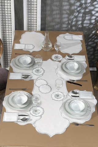 Damla Keten Nakışlı Amerikan Servis Takımı 19 Parça Silver Gümüş