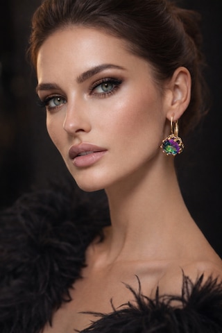 Kadın Bakır Küpe Doğal Mistik Topaz Taşlı Yuvarlak Model Saf Bakır Küpe Diğer