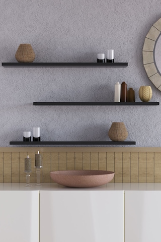 Yankı-BYEG 3lü 70 cm Mat Siyah Mdf Duvar Rafı Kitaplık