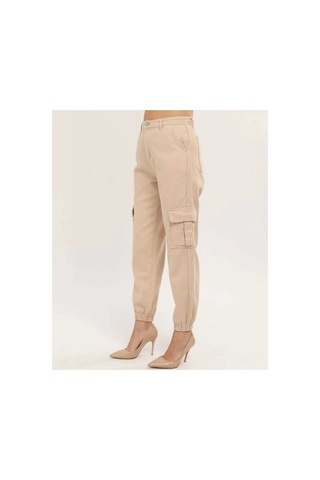 Kene Jeans Paça Lastik Kargo Cep Keten Mom Pantolon Bej