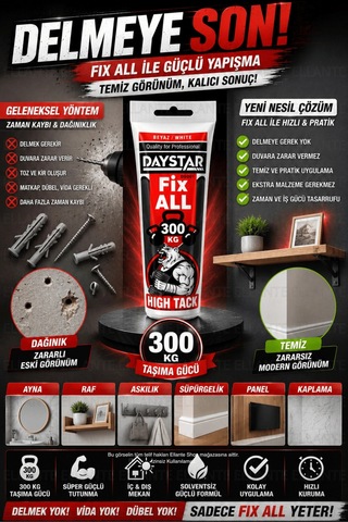 Fix All High Tack 300 Kg Güçlü Yapıştırıcı Beyaz Delmeden Montaj, Ahşap Metal Cam Seramik Pvc Çok Çok Renkli