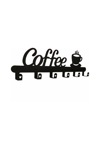 Yunboo Kahve Harf Desenli Siyah Demir Duvar Rakusu - 5 Kanca, Delme/delmesiz Montaj, Mutfak/banyo Bardak Çantası Asma Aleti Diğer