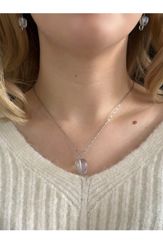 Opal Doğal Taşlı Çelik Kolye Spiritüel Serisi